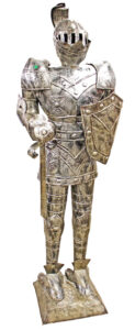  Lot 575 Life size novelty knight in armor statue in pressed tin over 6 foot tall